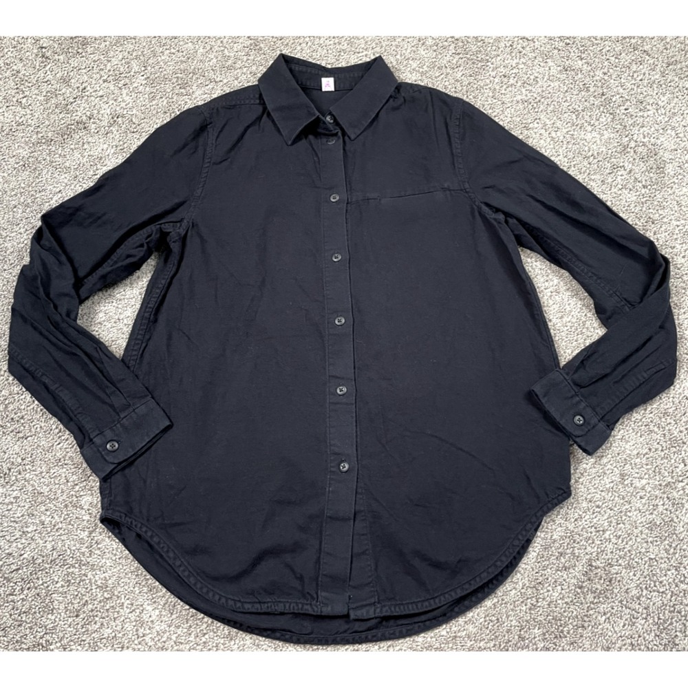 Lululemon Shirt Womens 4 Black Button Down Full Day Ahead Cotton Flannel Basic